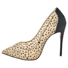 Christian Louboutin Beige/Black Mesh and Suede Follies Lace Pumps Size 38