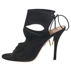 Aquazzura Sexy Thing-Sandalen aus schwarzem Wildleder mit Knöchelriemen Größe 39