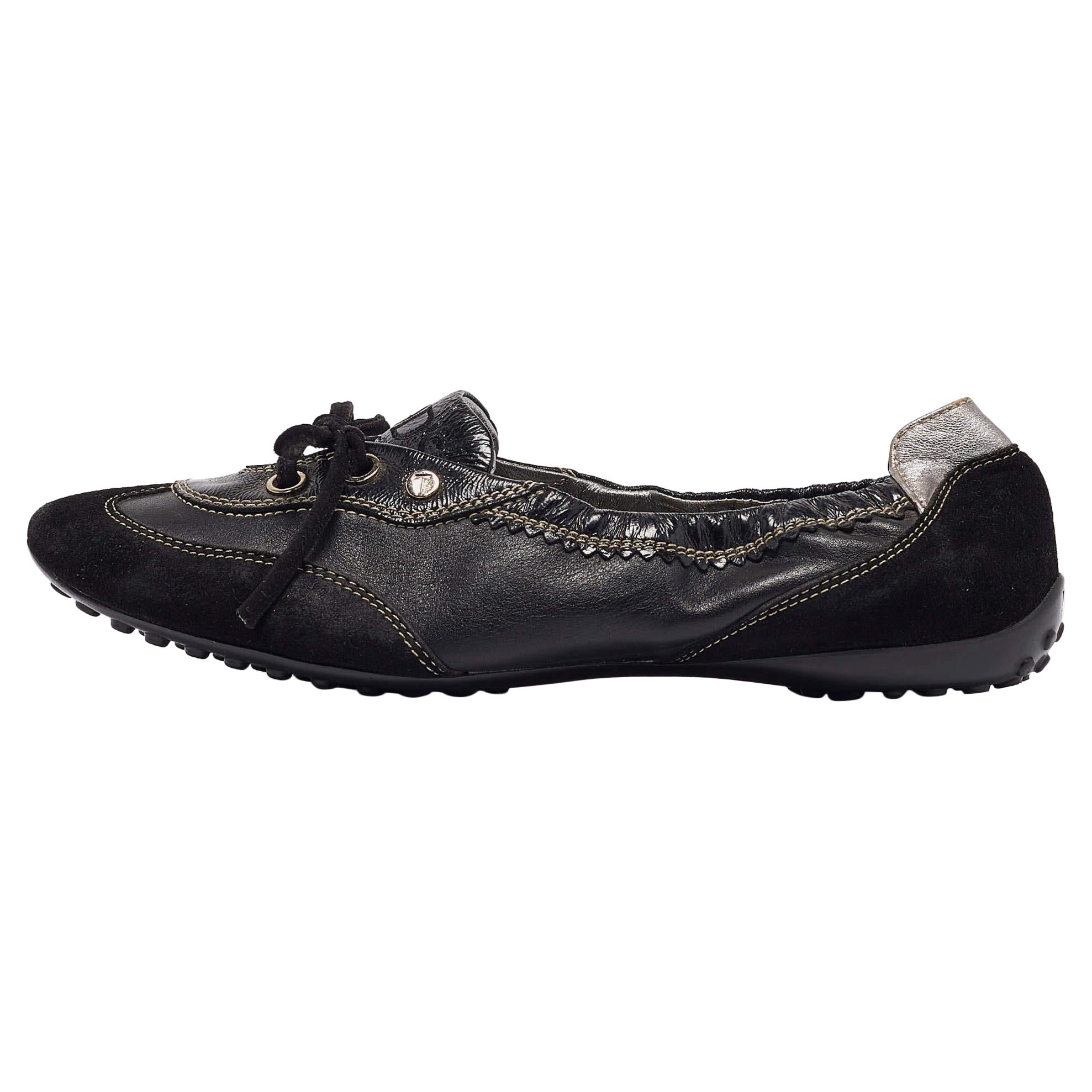 Tod's Black Leather and Suede Ballet Flats Size 37.5 For Sale