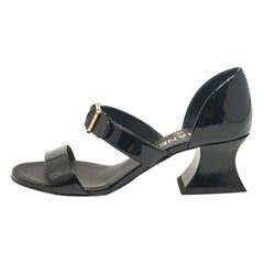 Chanel Black Patent Leather Sandals Size 36