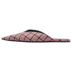 Balenciaga Pink/Brown Plaid Canvas Knife Flat Mules Size 36