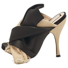 N°21 Beige/Black Canvas and Satin Raso Knot Mules Size 35.5