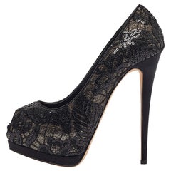 Giuseppe Zanotti Black/Gold Lace and Sequins Sharon Platform Pumps 39.5