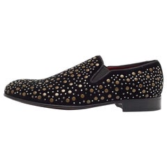 Dolce & Gabbana Black Suede Embellished Slip On Loafers Size 41