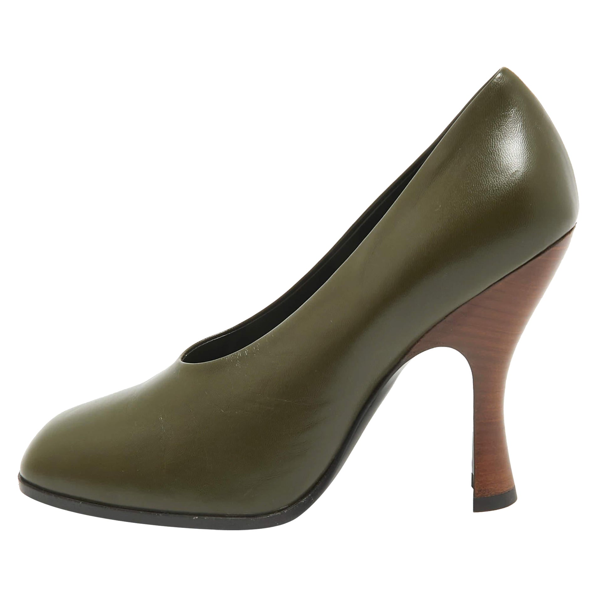 The Row Army Green Leather Jade Pumps Size 36 For Sale