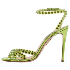 Aquazzura Green PVC Crystal Ankle Strap Sandals Size 41