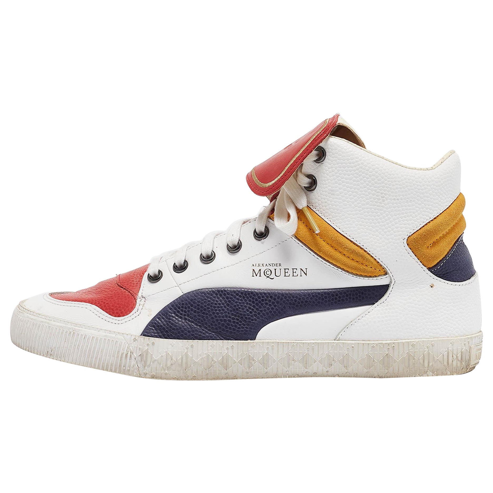 Alexander McQueen White Leather High Top Sneakers Size 44 For Sale