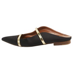 Malone Souliers Schwarz/Gold Satin und Leder Maureen flache Pantoletten aus Satin Größe 38