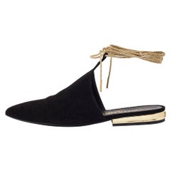 Chanel Black Suede Ankle Tie Flats Size 36
