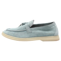 Loro Piana Blue Suede Summer Charms Walk Loafers Size 35.5
