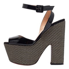 Christian Louboutin Black Patent Leather Platform Ankle Strap Sandals Size 37.5