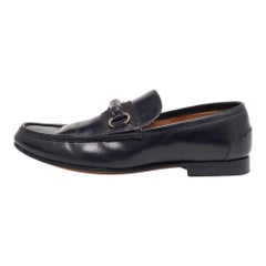 Mocasines Gucci Black Leather Bamboo Horsebit Slip On Talla 41.5