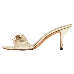 Gucci Gold Leather Bow Slide Sandals Size 39