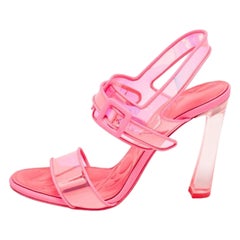 Christian Louboutin Neon Pink Leather and Duniss Ankle Strap Sandals Size 39