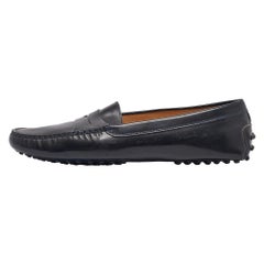 Tod's Dark Navy Blue Patent Leather Penny Loafers Size 39.5