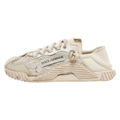 Dolce & Gabbana Cream/Pink Lace and Neoprene NS1 Sneakers Size 41