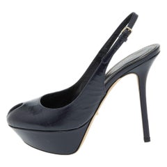 Sergio Rossi Pumps Peep Toe Slingback in vernice blu taglia 37