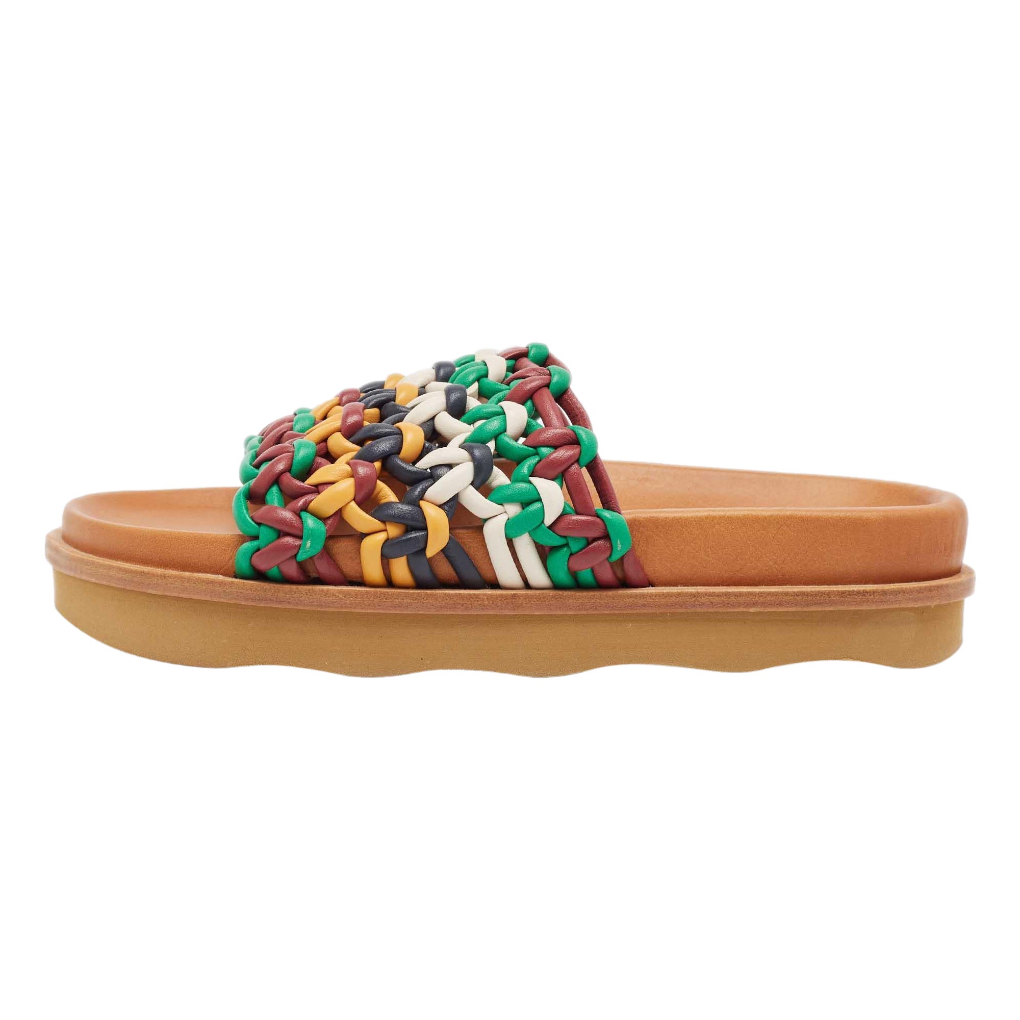 Chloe Multicolor Woven Leather Wavy Slides Size 39