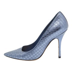 Dior Metallic Blue Cannage Patent Leather Cherie Pointed Toe Pumps Size 38