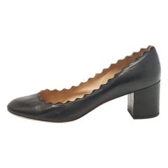 Chloe Schwarze Lauren Pumps aus Leder mit Wellenschliff Größe 39,5
