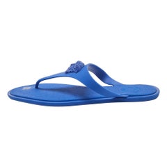 Versace Blue Rubber Thong Flat Sandals Size 38