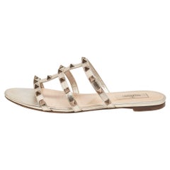 Valentino Metallic Leather Rockstud Flat Slides Size 38