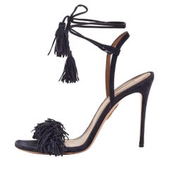 Aquazzura Sandali con cinturino alla caviglia Wild Thing in camoscio blu navy misura 39,5