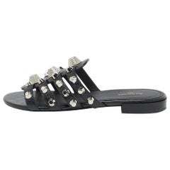 Balenciaga Black Leather Arena Flat Slides Size 36.5