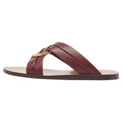 Chloe Burgundy Leather Rony Flat Sandals Size 36