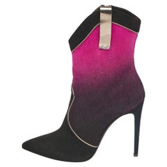Loriblu Black/Purple Calf Hair and Suede Bow Pin Ankle Length Boots Size 41