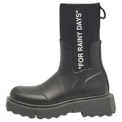 Used Off-White Black Neoprene and Rubber Ankle Length Boots Size 35