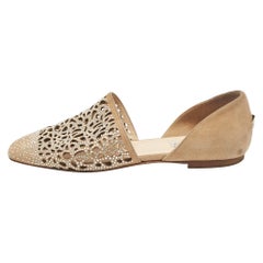 Jimmy Choo Beige Suede Crystal Embellished Ballet Flats Size 37.5