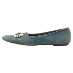 Dolce & Gabbana Green Suede Crystal Embellished Flats Size 37