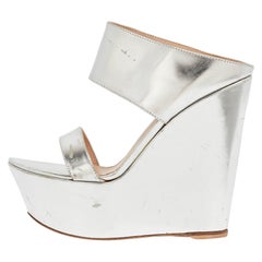 Gianvito Rossi Silver Leather Wedge Sandals Size 36