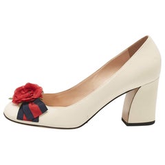 Gucci Cream Leather Block Heel Pumps Size 40