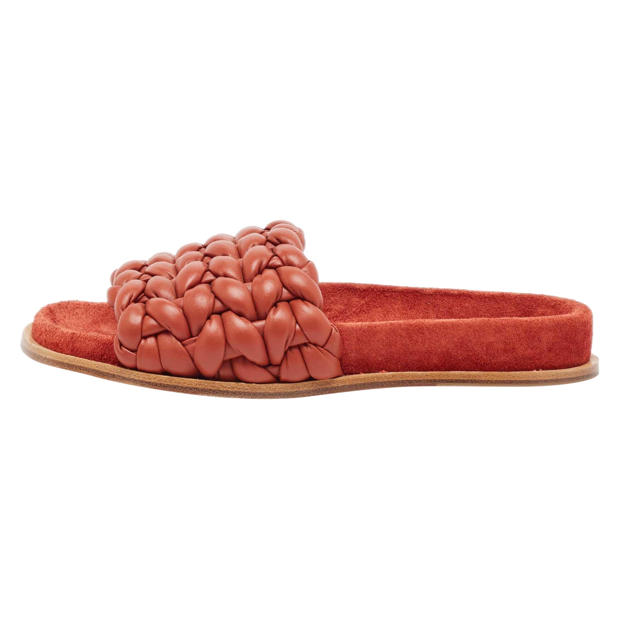 Chloe Brown Braided Leather Kacey Slides Size 36 For Sale