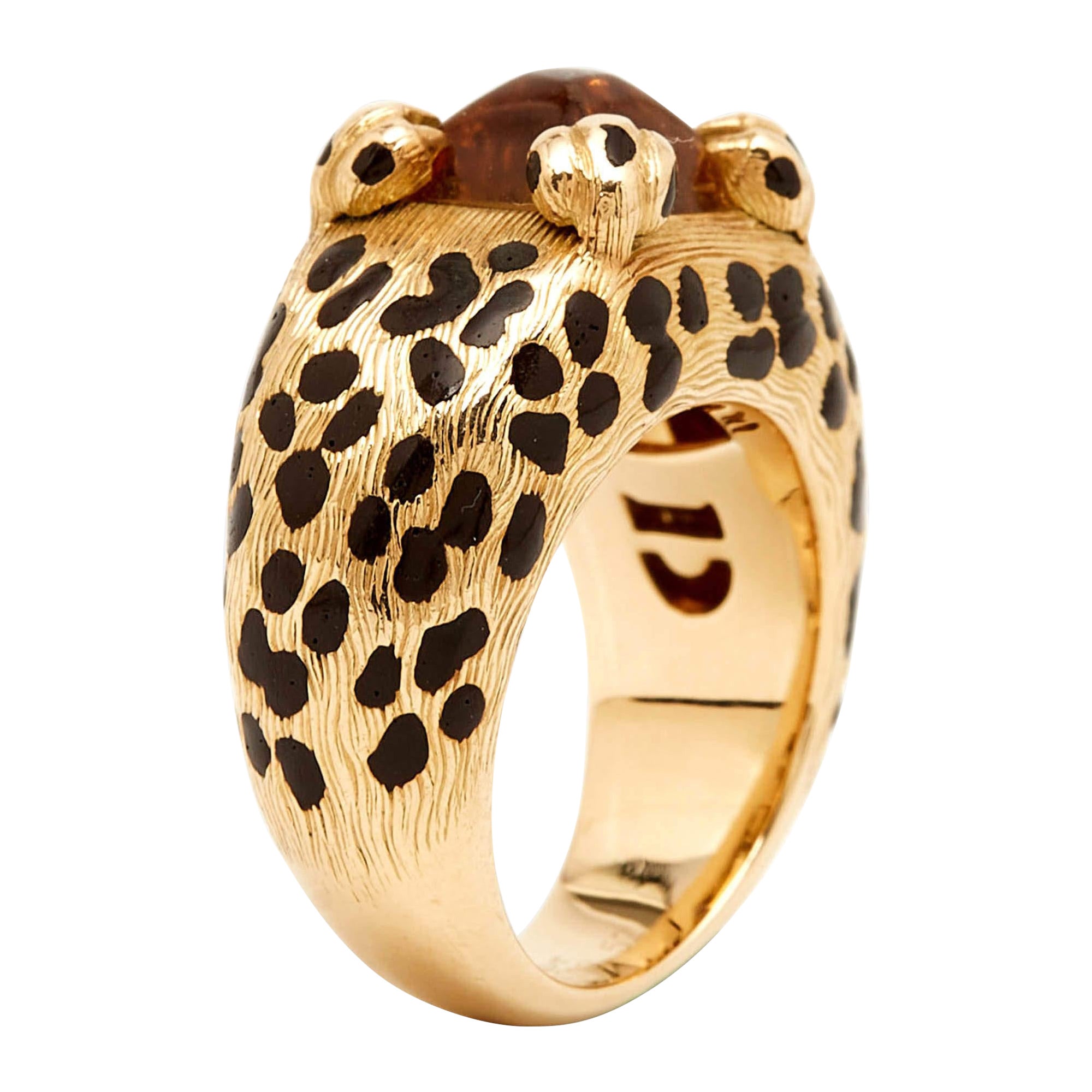 Dior Leopard Citrine Lacquer 18k Yellow Gold Ring Size 52