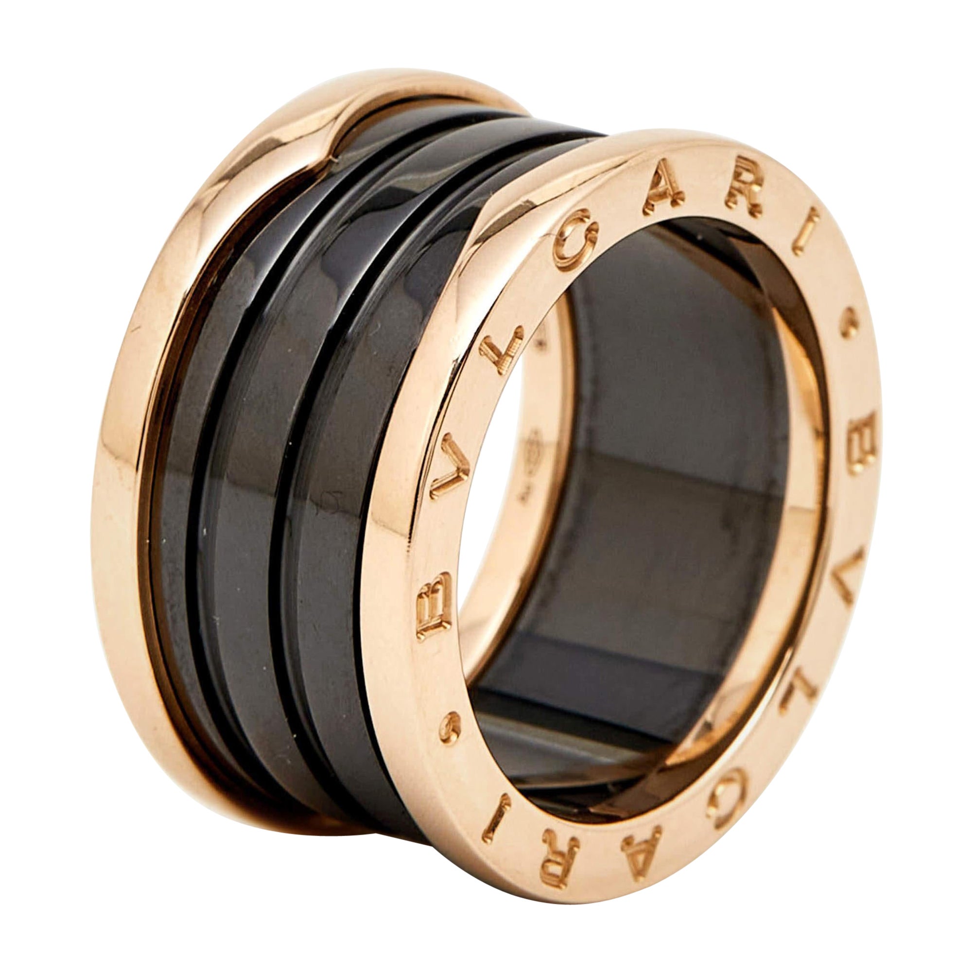 Bvlgari B.Zero1 Cerámica Negra Oro Rosa 18k 4 Anillo Talla 56