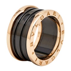 Bvlgari B.Zero1 Cerámica Negra Oro Rosa 18k 4 Anillo Talla 56