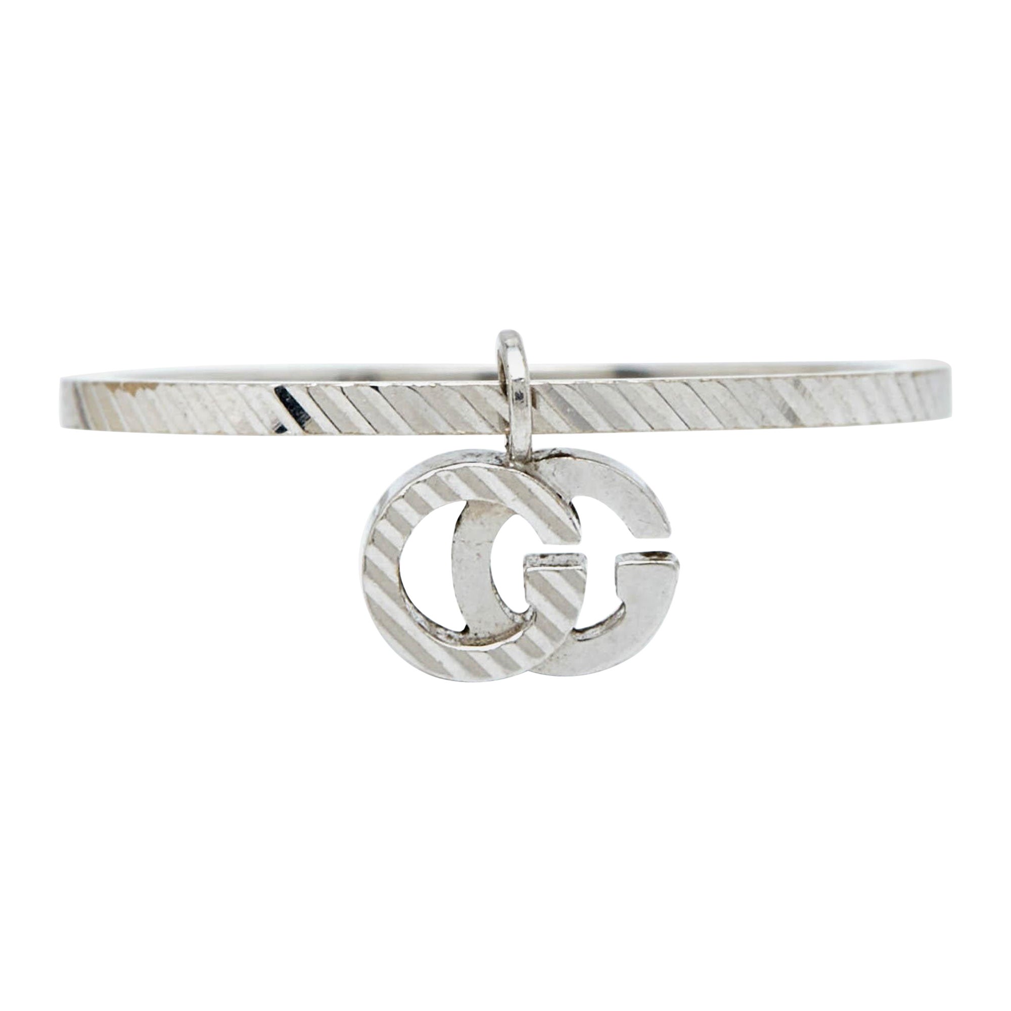 Gucci GG Running 18k White Gold Charm Ring Size 56