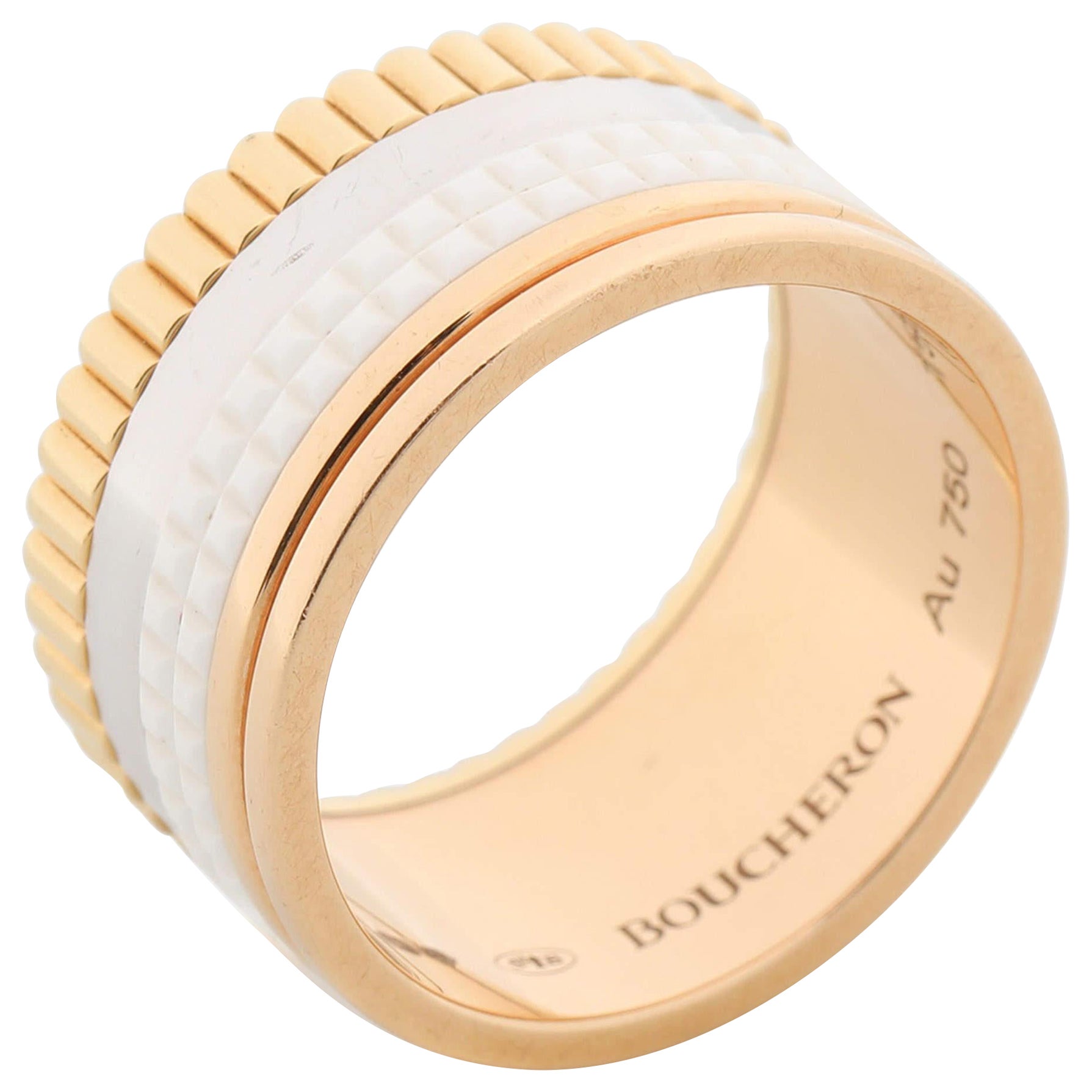 Boucheron Quatre White Edition Ceramic 18K Three Tone Gold Large Band Ring 58
