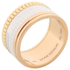 Boucheron Quatre White Edition Ceramica 18K Anello a fascia grande in oro a tre toni 58