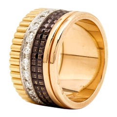 Boucheron Quatre Classique Diamonds PVD 18k Three Tone Gold Ring Size 52