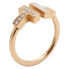 Tiffany & Co. Tiffany T Wire Mother of Pearl Diamond 18k Rose Gold Ring Size 50