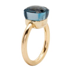 Pomellato Nudo Petit Blue Topaz 18k Yellow Gold Ring Size 52