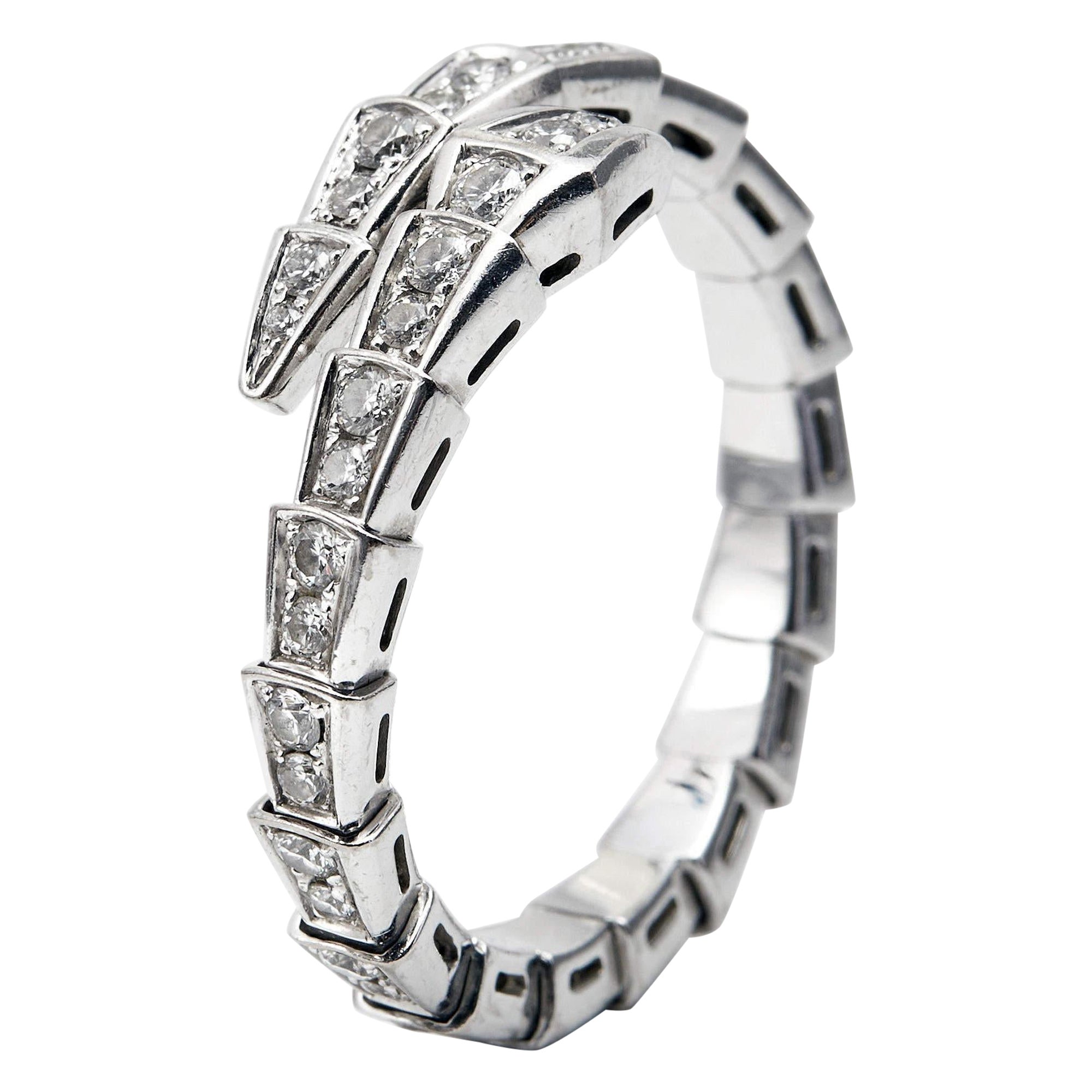 Bvlgari Serpenti Viper Diamonds 18k White Gold Ring Size 62
