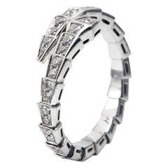 Bvlgari Serpenti Viper Diamonds 18k White Gold Ring Size 62