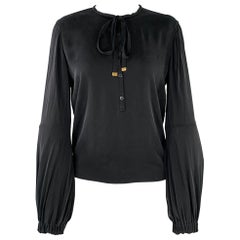 DIANE VON FURSTENBERG Camisa con media tapeta de mezcla de seda negra talla 6