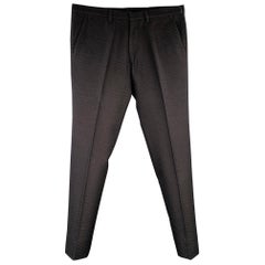 DRIES VAN NOTEN Taille 30 Jacquard Laine Mélangée Noire Pantalon Flat Front
