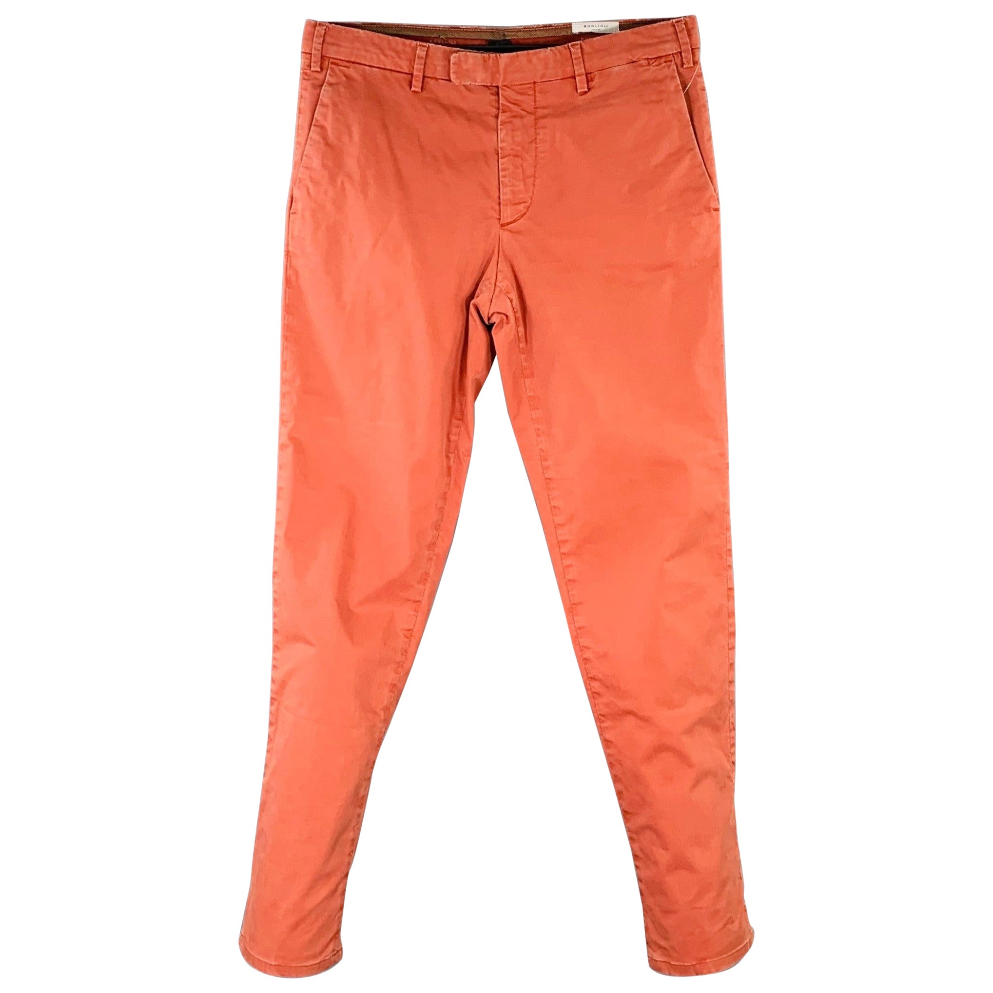 BOGLIOLI Größe 30 Orange Rostfarbene Casual-Hose aus Baumwollmischung mit flacher Front